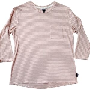 Patagonia W's Mainstay 3/4-Sleeved Peach Striped Tshirt sz L